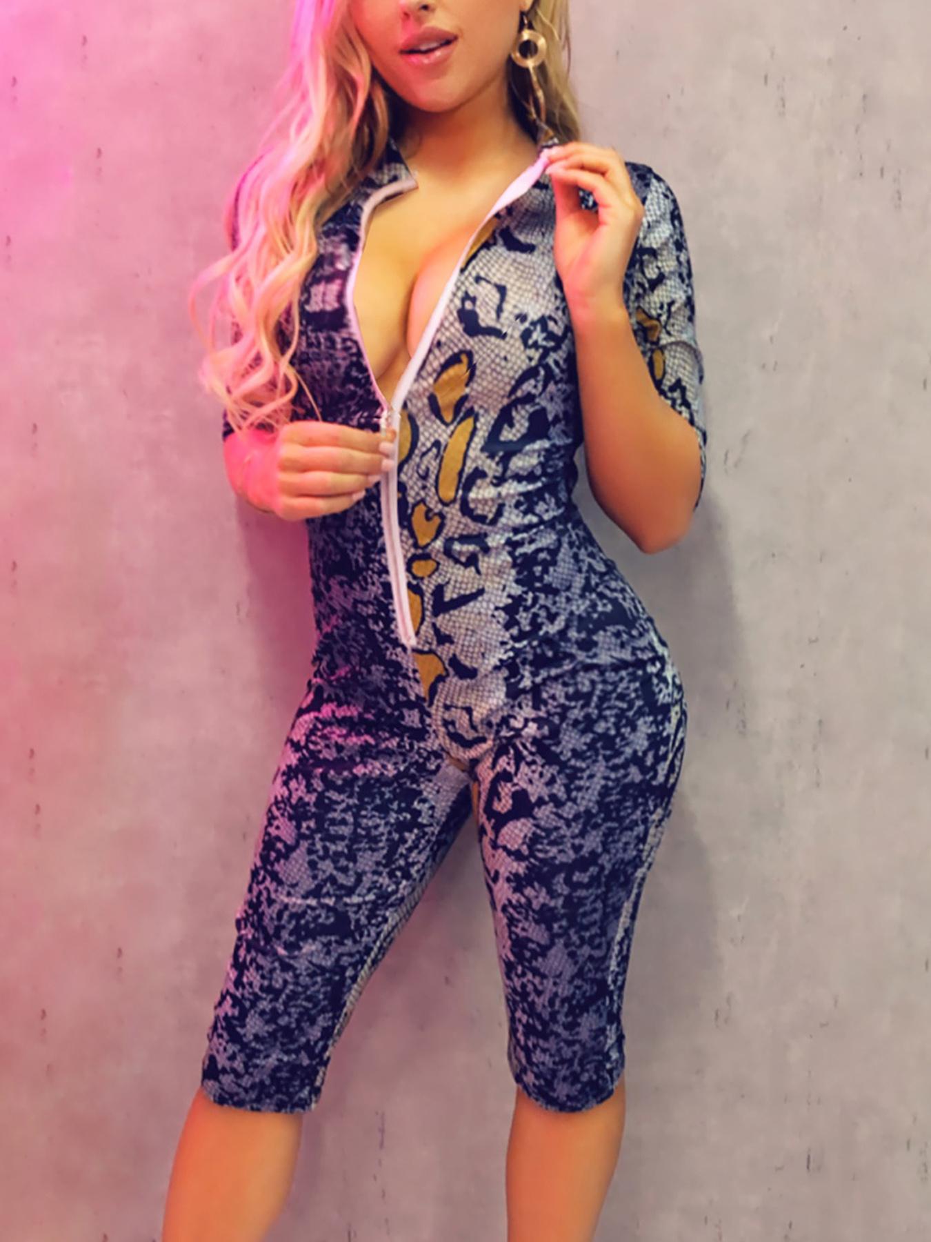 

Snakeskin Print Zip Design Jumpsuit