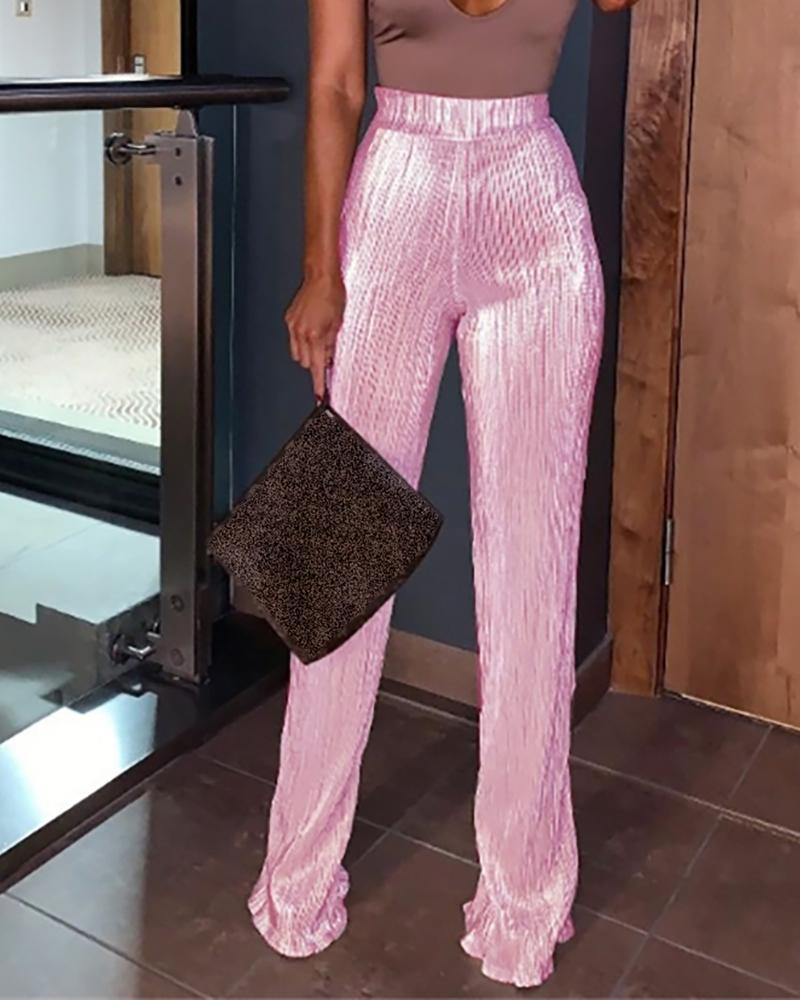 

Solid High Waist Wide Leg Pants, Pink