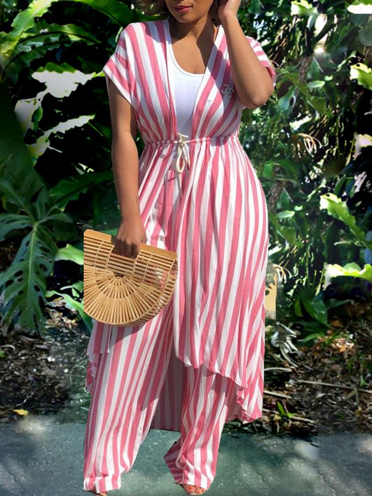 

Contrast Stripes Drawstring Coat & Pants Sets