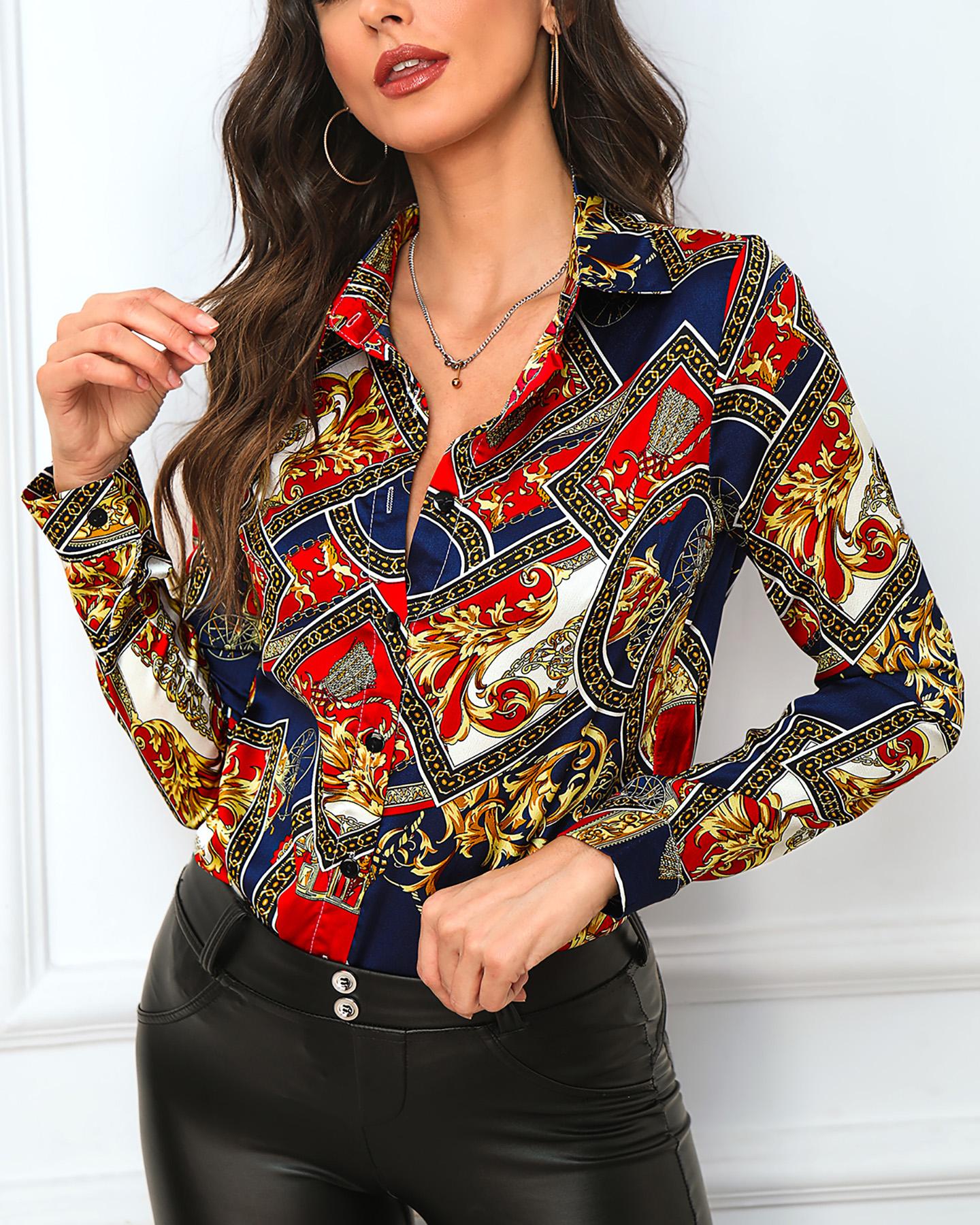 

Baroque Print Slim Fit Button Shirt, Multicolor