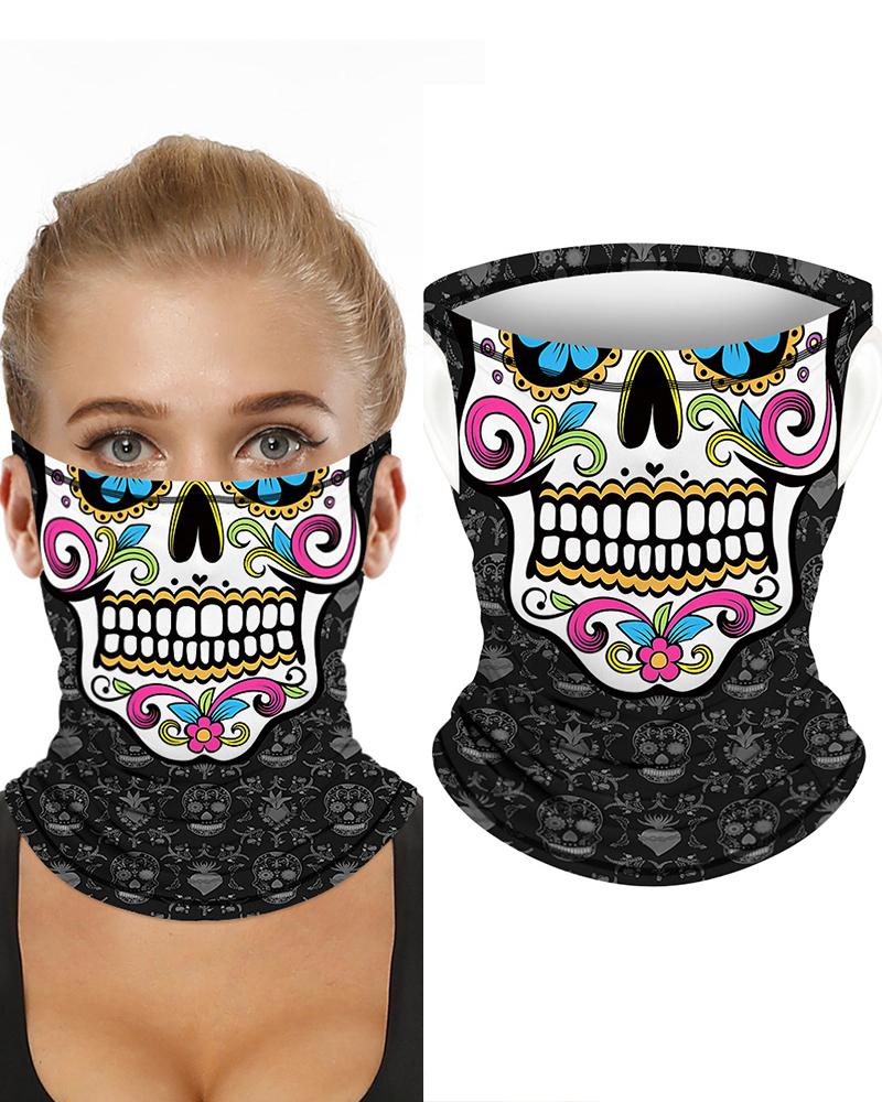 

Skull Print Breathable Ear Loop Face Bandana Headwrap, Black