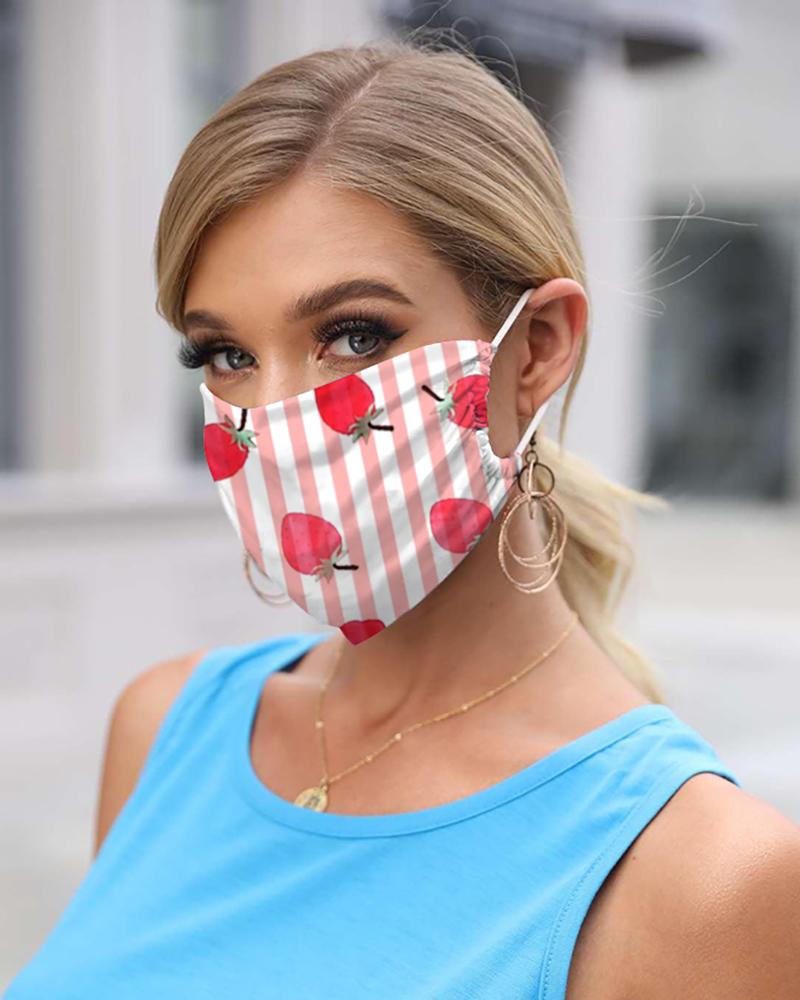

Strawberry Print Striped Breathable Mouth Mask Washable And Reusable, Pink