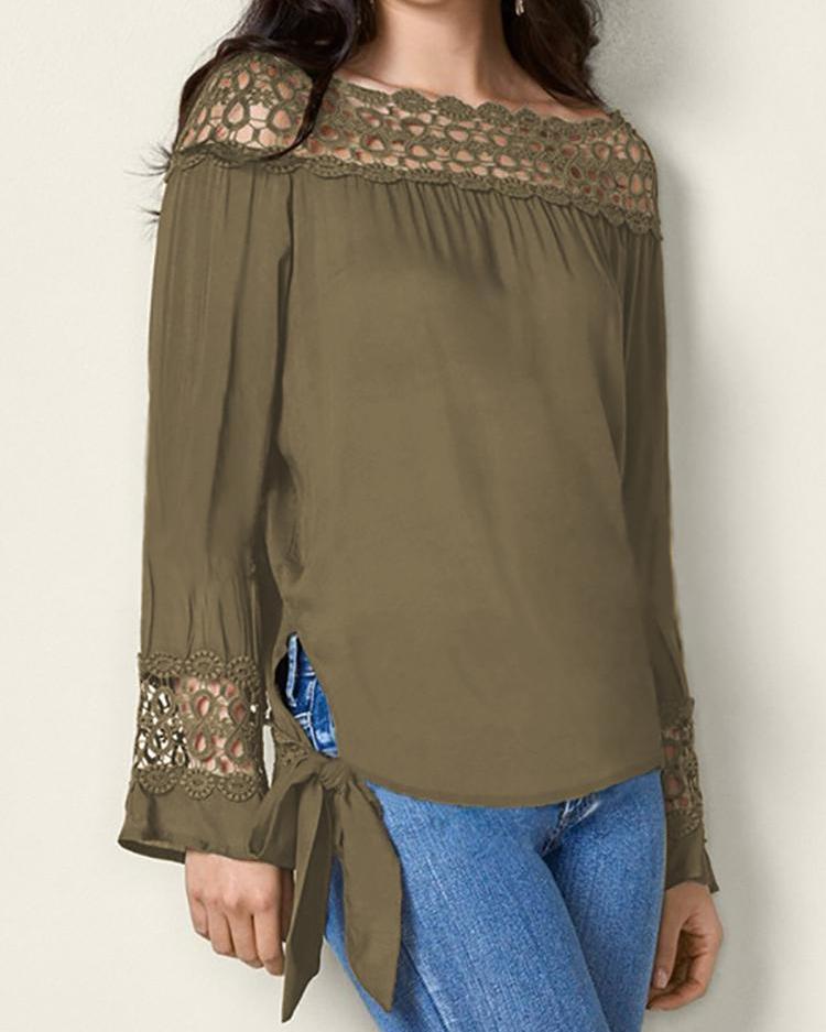 

Lace Hollow Out Knot Side Blouse
