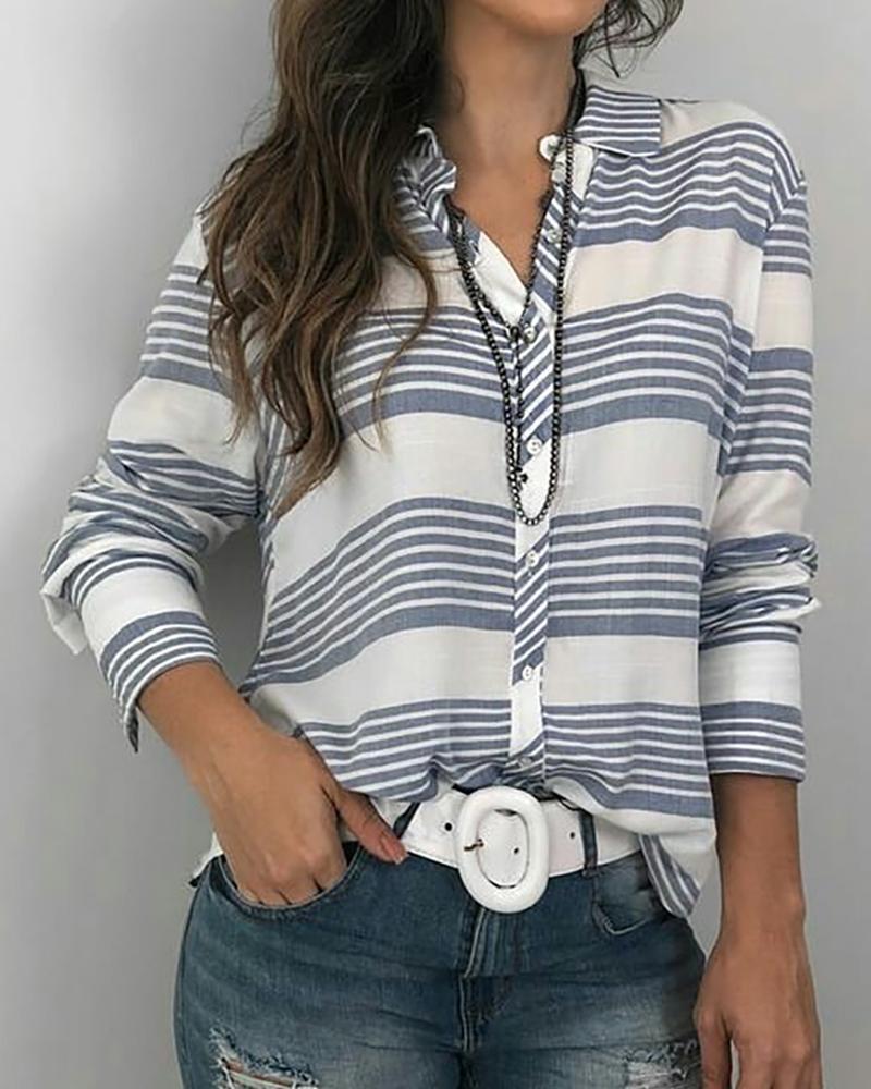 

Colorblock Striped Button Design Casual Shirt, Gray