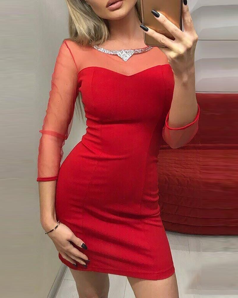 

Sheer Mesh Bodycon Dress, Red