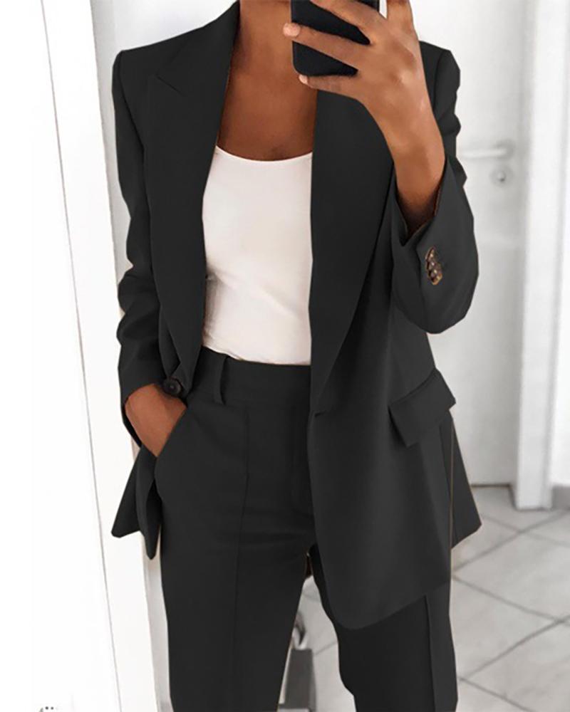 

Plain Pocket Design Blazer Coat & Pants Set, Black