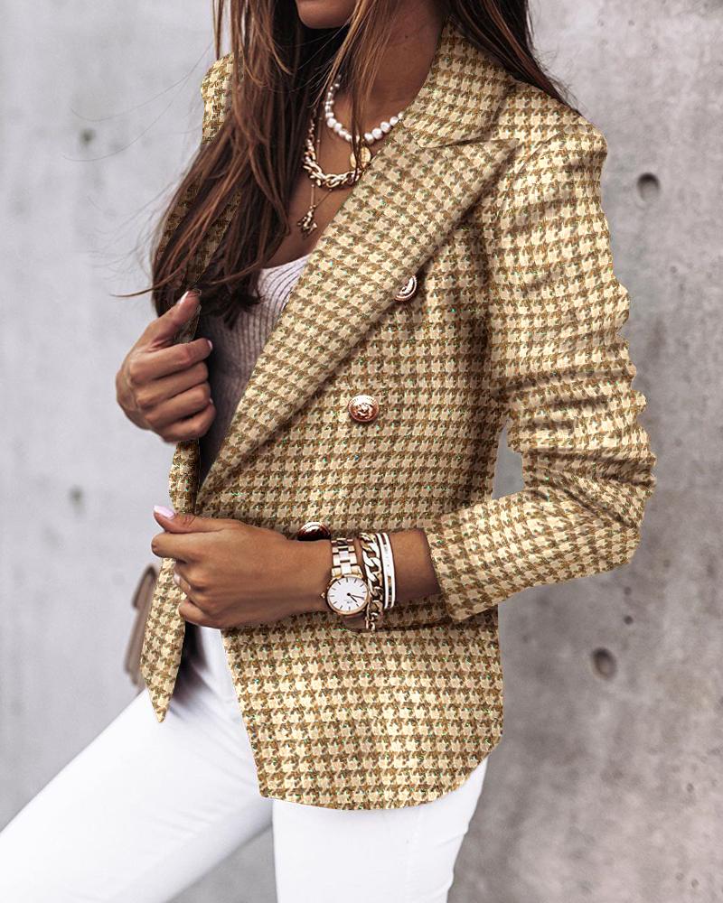 

Houndstooth Long Sleeve Button Design Blazer Coat, Yellow