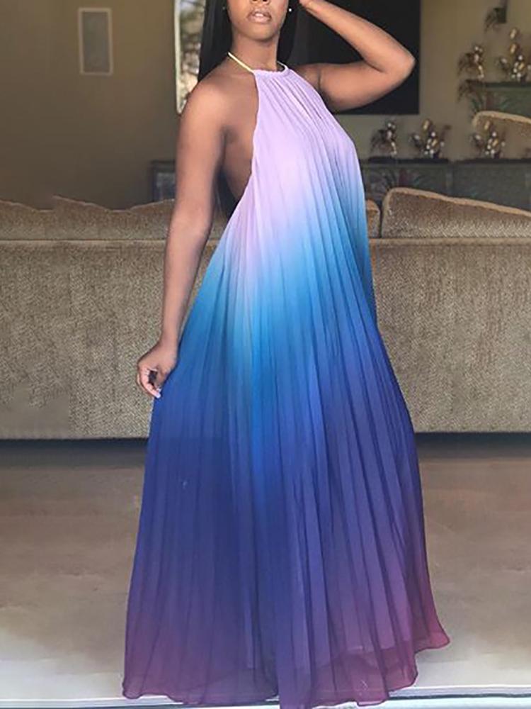 

Gradient Color Open Back Halter Maxi Dress, Multicolor