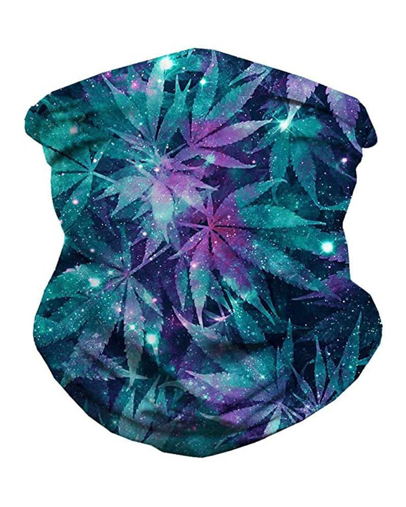 

Galaxy & Leaf Print Breathable Face Bandana Magic Scarf Headwrap Balaclava, Multicolor