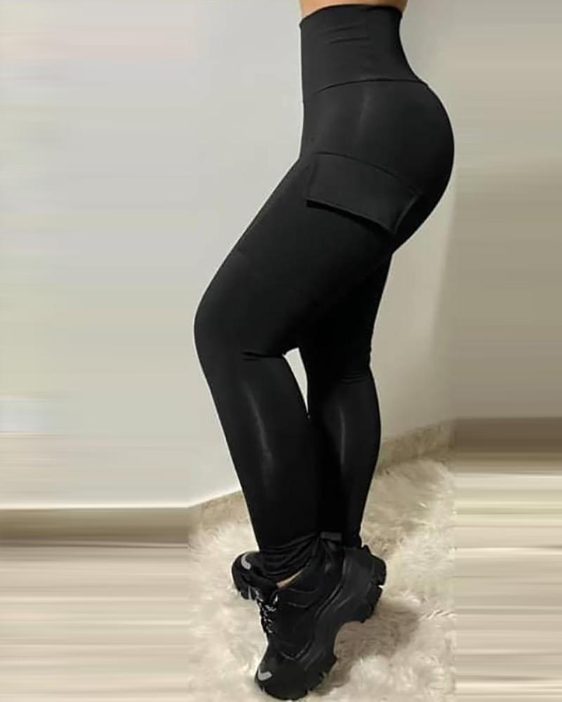 

Pocket Design High Waist Skinny Pants, Black