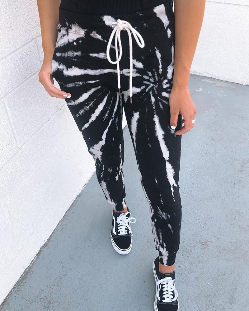 

Tie Dye Print Drawstring Casual Jogger Pants, Black