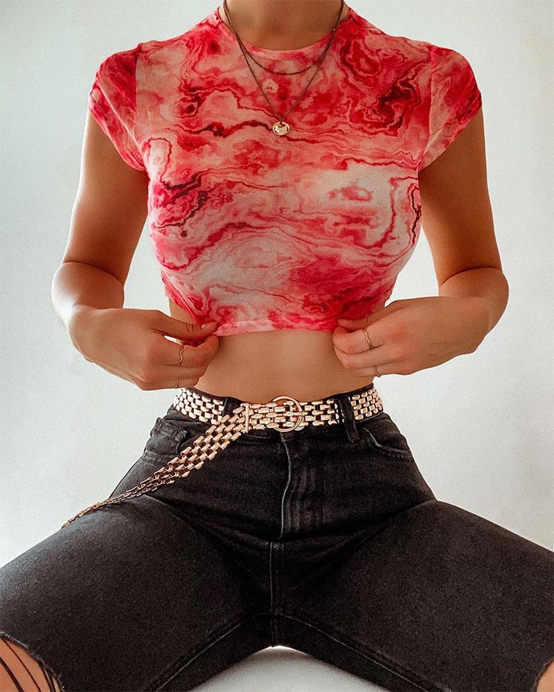 

Tie Dye Slim Crop Top, Red