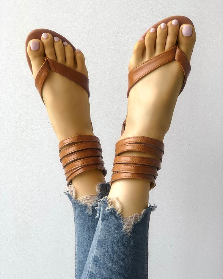 

PU Multi-strap Toe Post Flat Sandals, Yellow