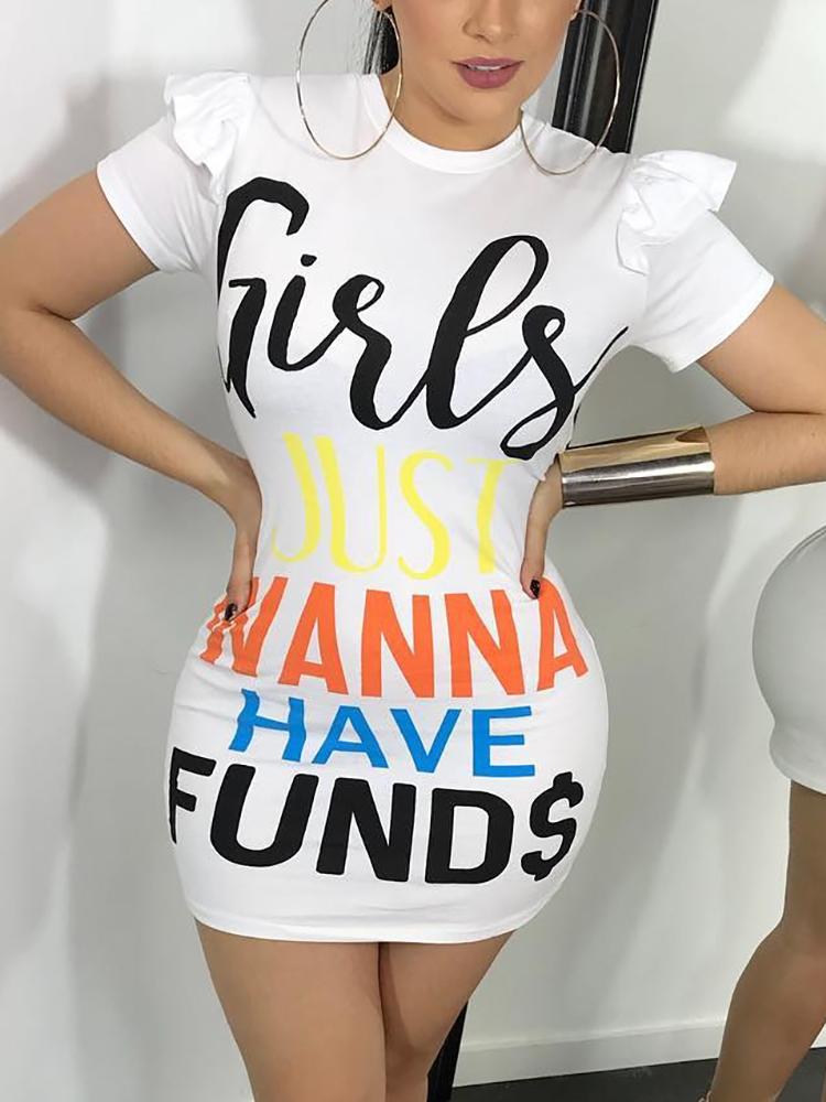 

Splicing Ruffles Letter Print T-shirt Dress