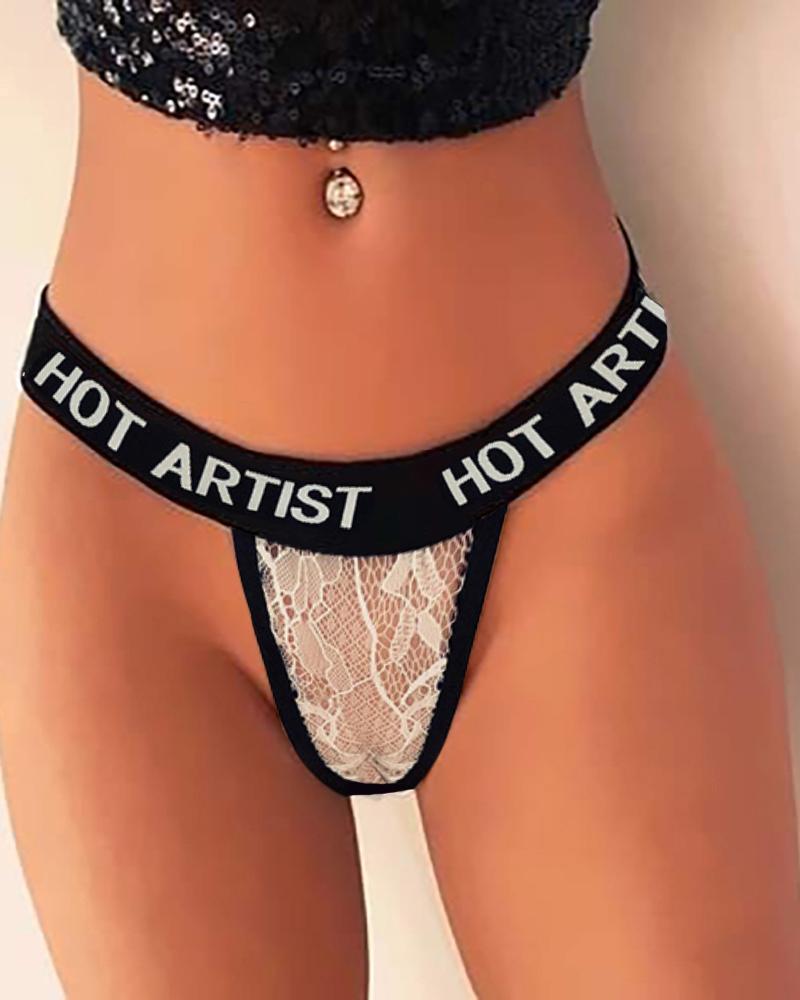 

Letter Print Eyelash Lace Panty, White