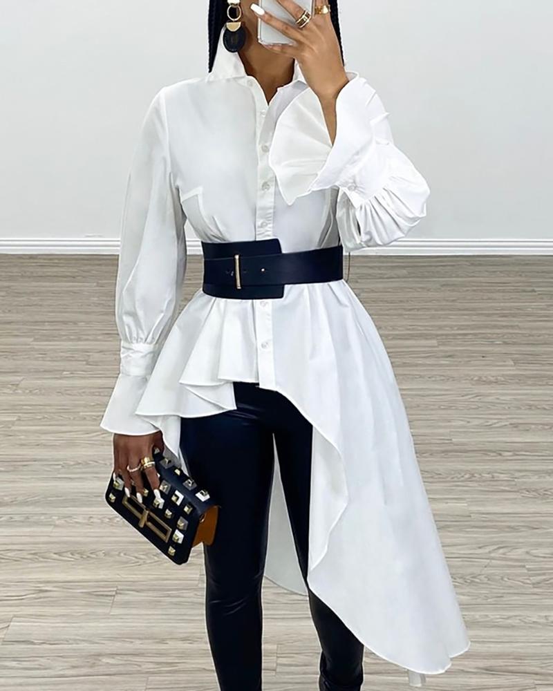 

Buttoned Asymmetrical Bell Sleeve Blouse, White