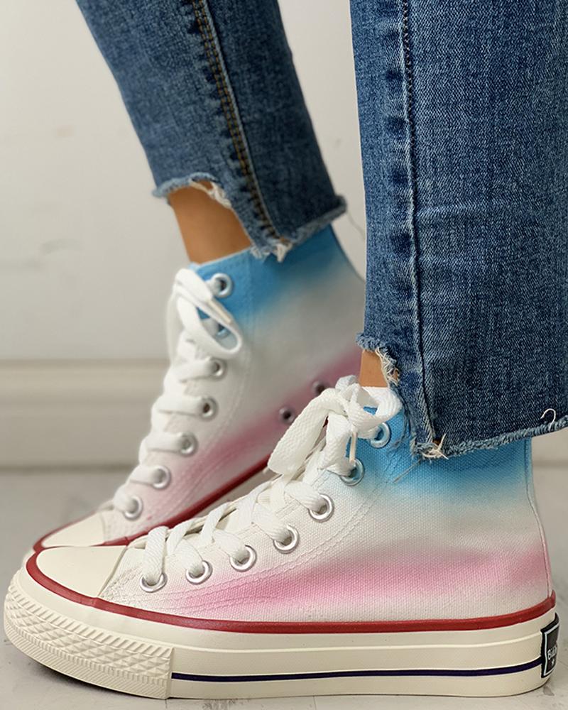 

Colorblock Striped Lace-Up Casual Sneakers, Pink