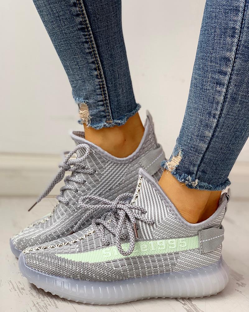 

Colorblock Breathable Lace-Up Casual Sneakers, Gray