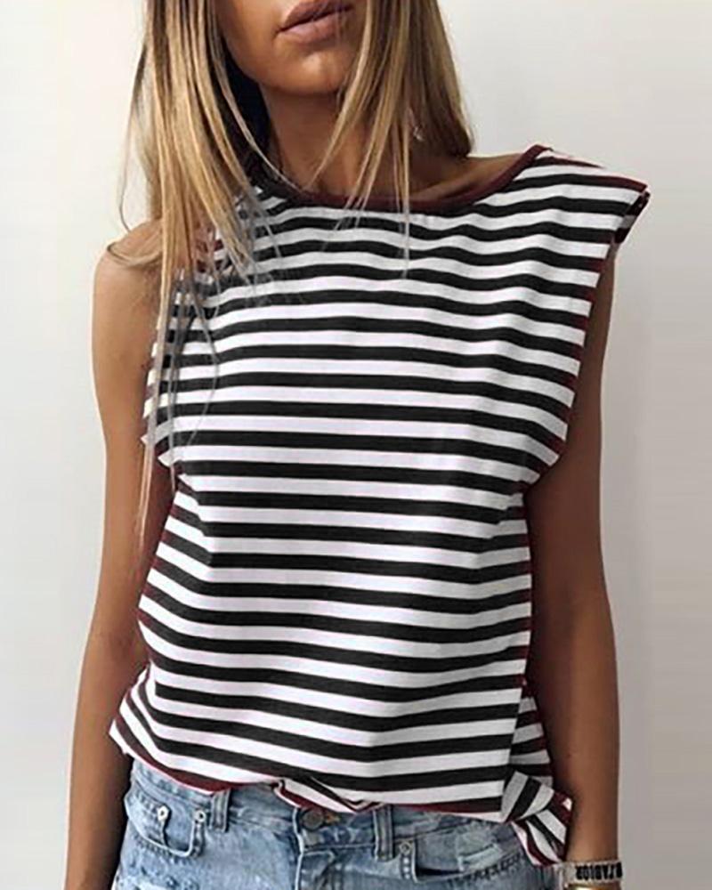 

Striped Sleeveless Casual Top, Black