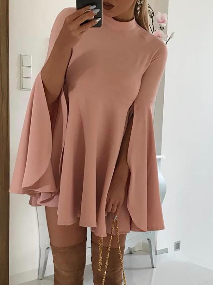 

Solid Split Flared Sleeve Casual Dress