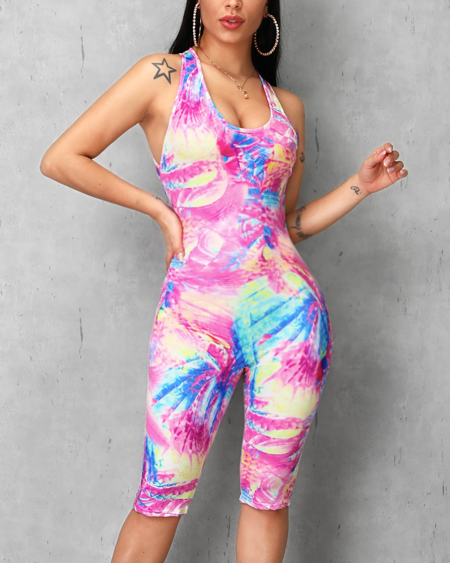

Colorblock Crisscross Back Slinky Romper, Multicolor