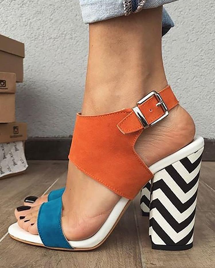 

Contrast Color Zebra Print Chunky Heeled Sandals