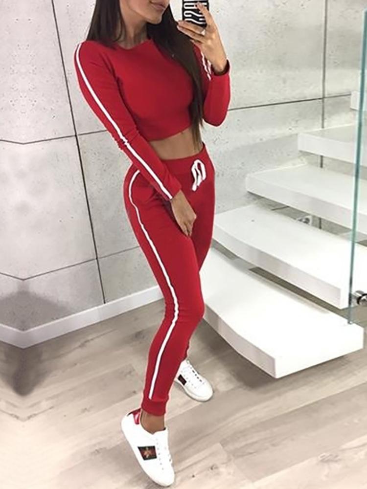 

Striped Tape Crop Top & Drawstring Pants Sets