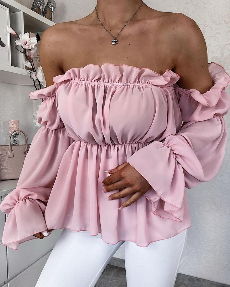 

Off Shoulder Ruffle Top, Pink