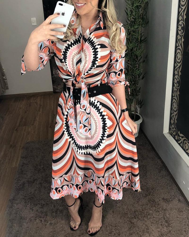 

Abstract Geo Print Knotted Shirt & Skirt Sets, Multicolor