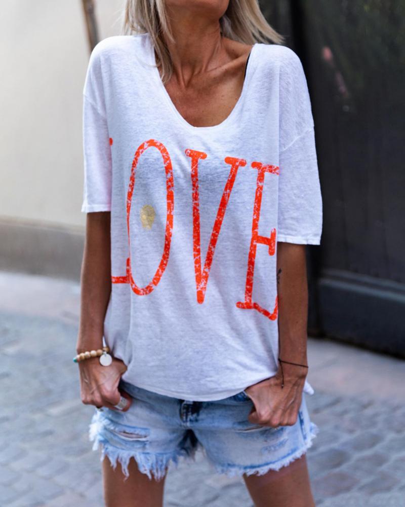 

Letter Love Print Casual T-Shirt, White