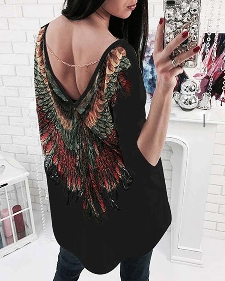 

Sexy Print Chains Embellished Loose T-shirt