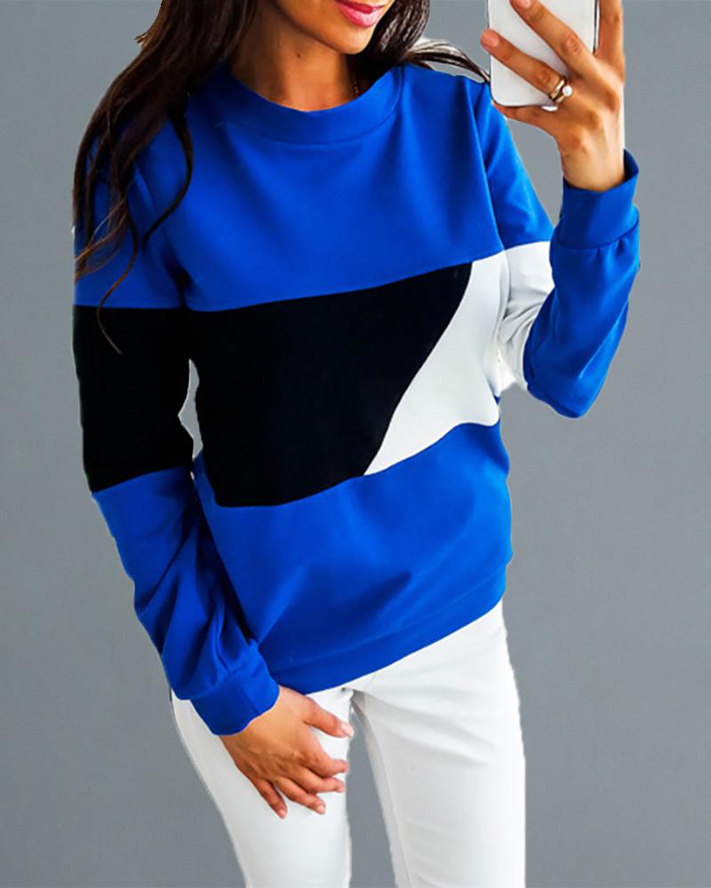 

Round Neck Colorblock Insert Casual Sweatshirt, Blue