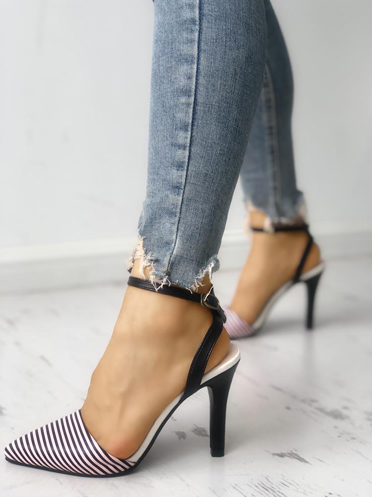 

Stripes Pointed Toe Slingbacks Stiletto Heels