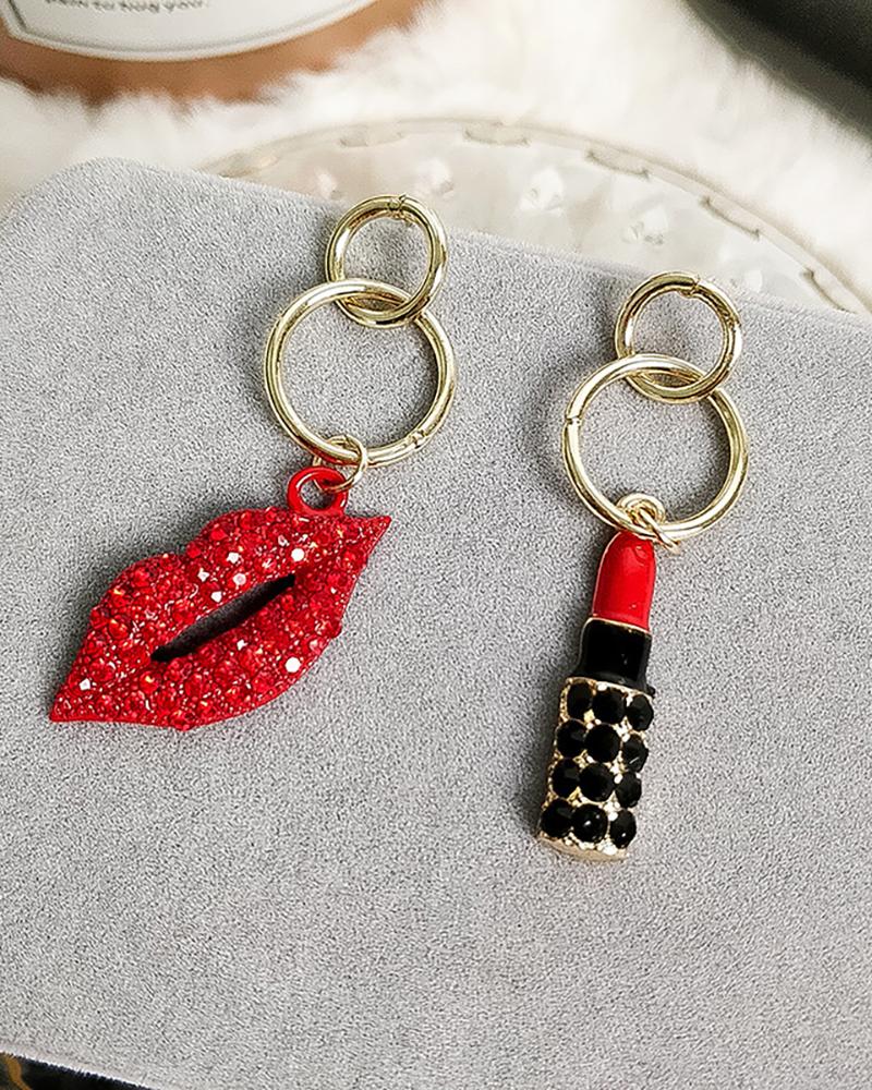 

Lip Pattern Studded Drop Earrings, Red