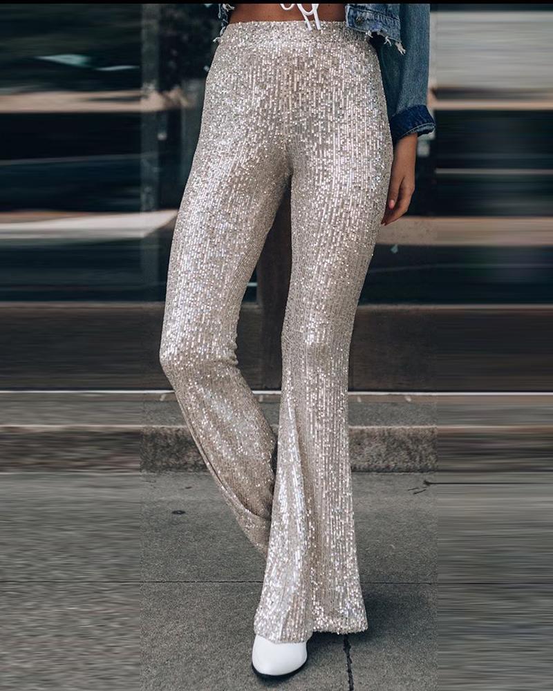 

Sequins High Waist Bootcut Pants, Gray