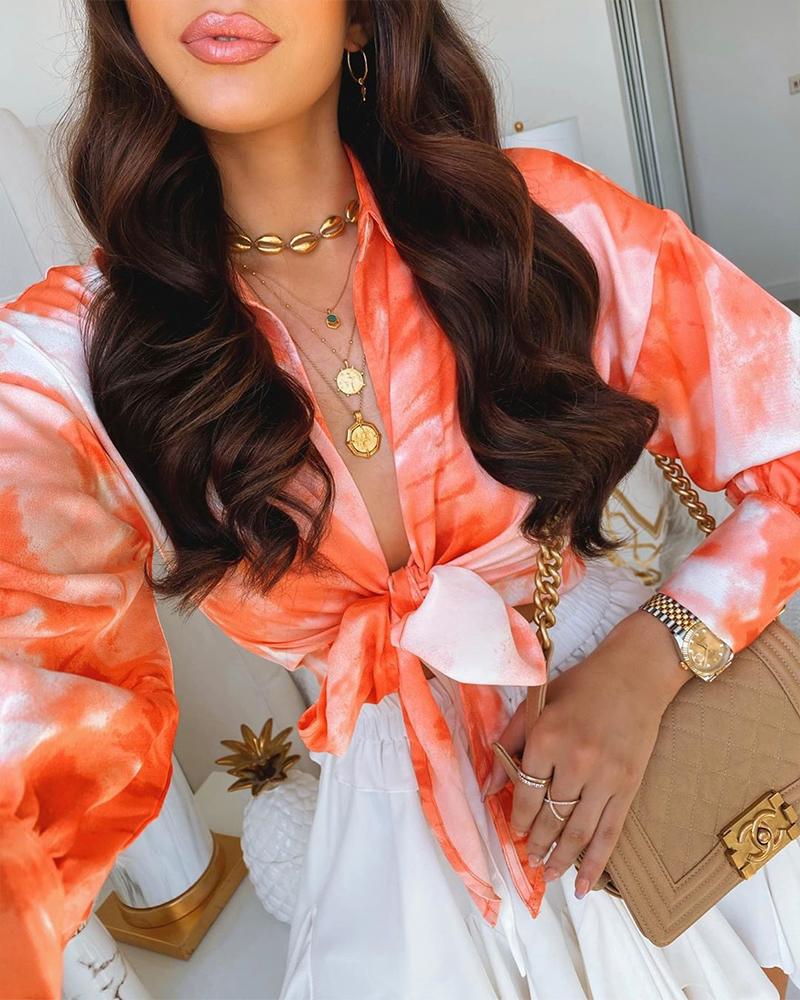 

Tie Dye Lantern Sleeve Blouse, Orange