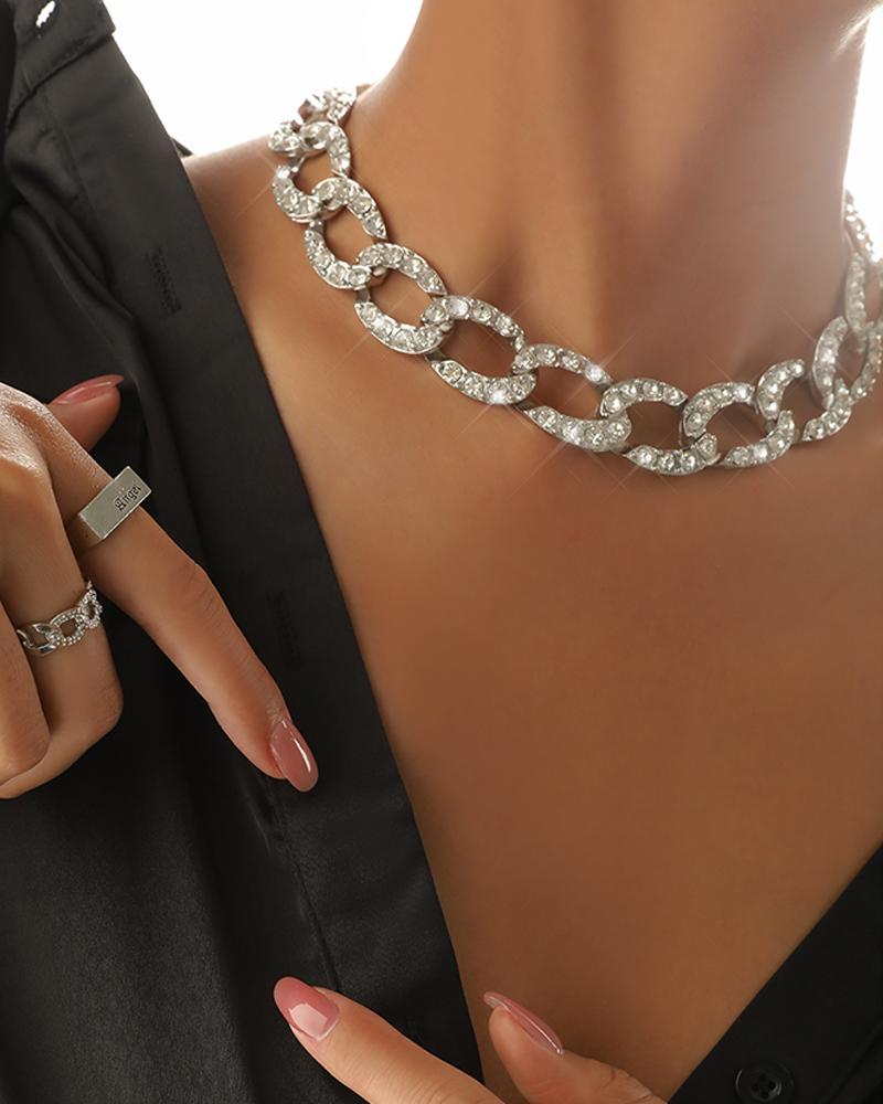 

Simple Studded Chain Necklace, Silver
