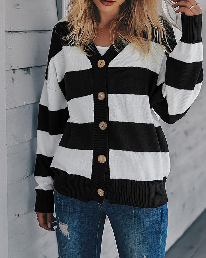 

Colorblock Button Design Casual Top, Black