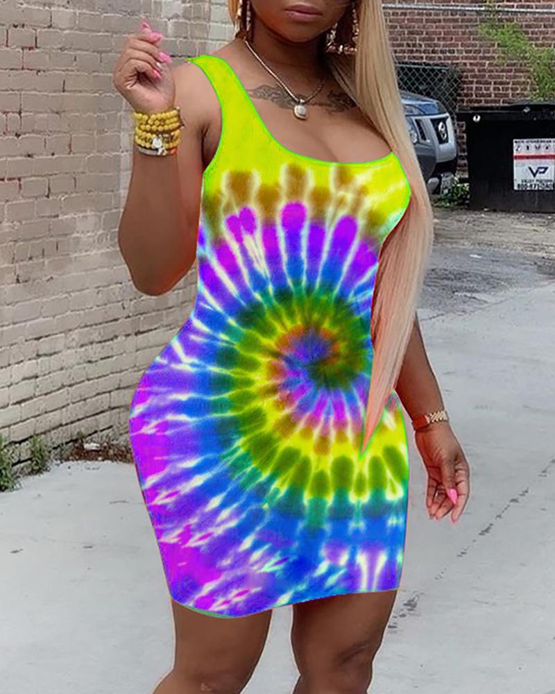 

Tie Dye Print Thin Strap Bodycon Dress