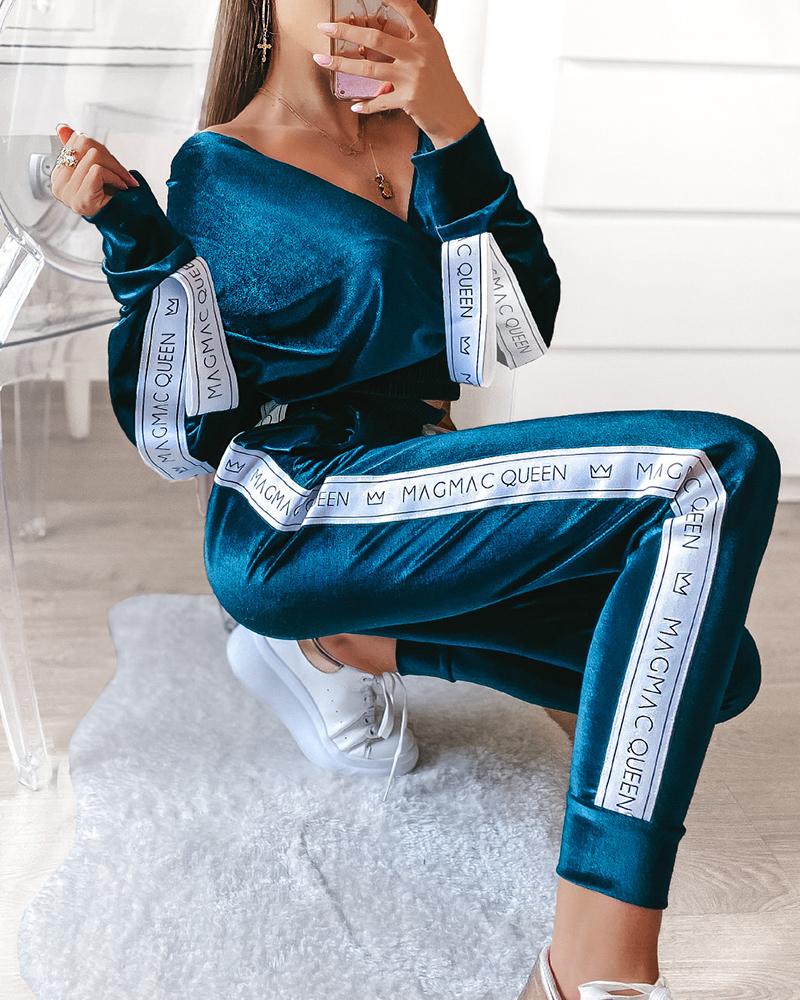 

Stitching Long Sleeve Suit Sets, Blue