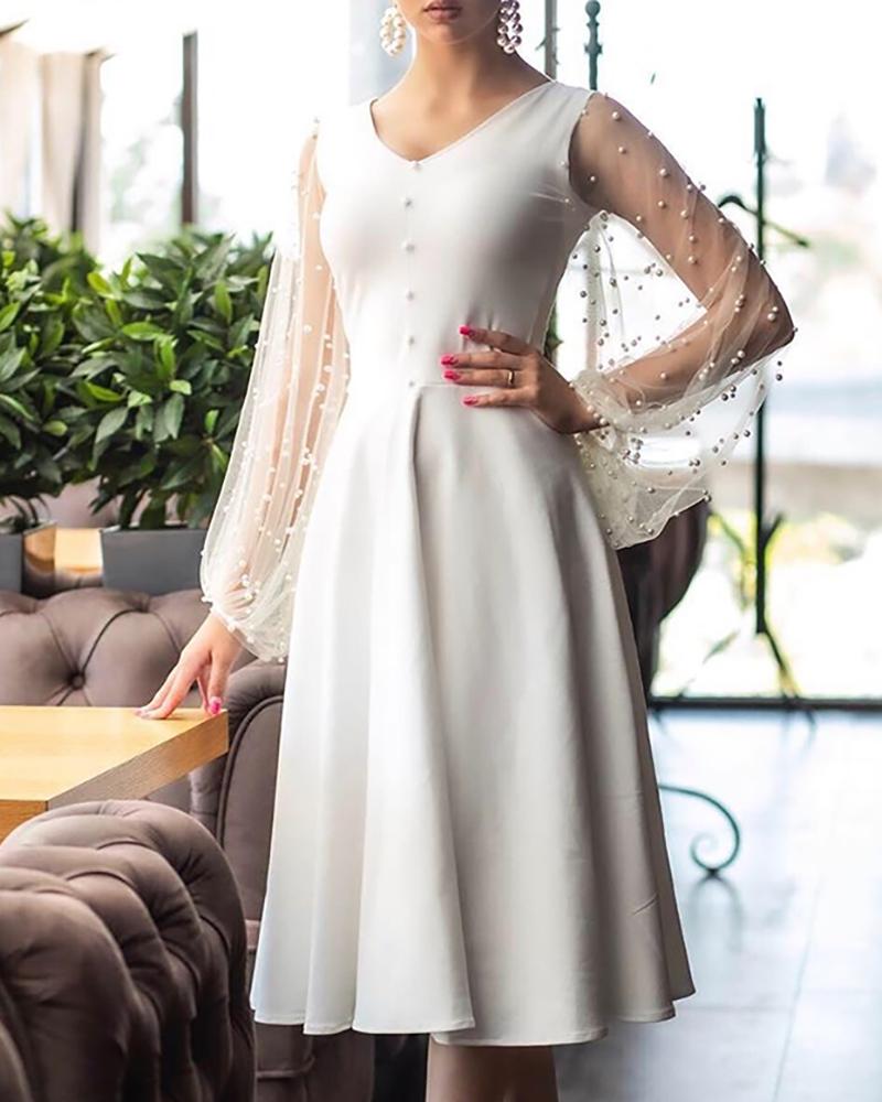 

Beaded Embellished Mesh Bishop Sleeve Dress