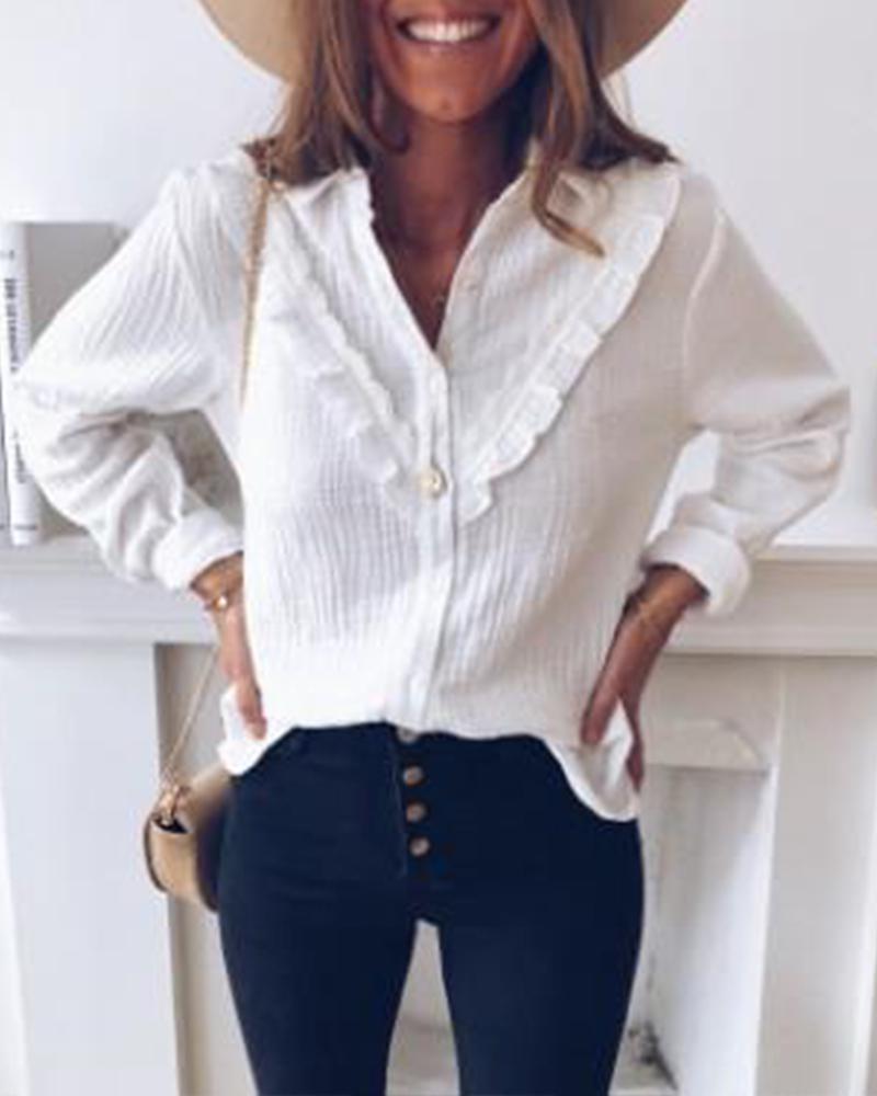 

Ruffle Detail Button Up Blouse, White
