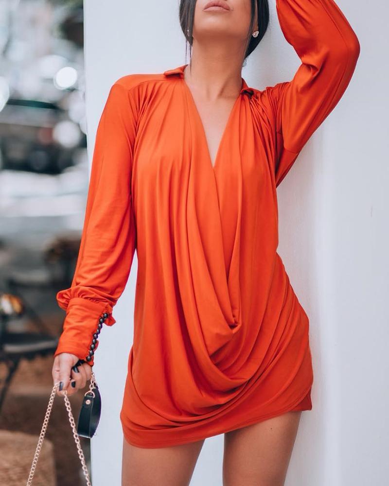 

Exaggerate Cowl Neck Popper Cuff Dress, Orange