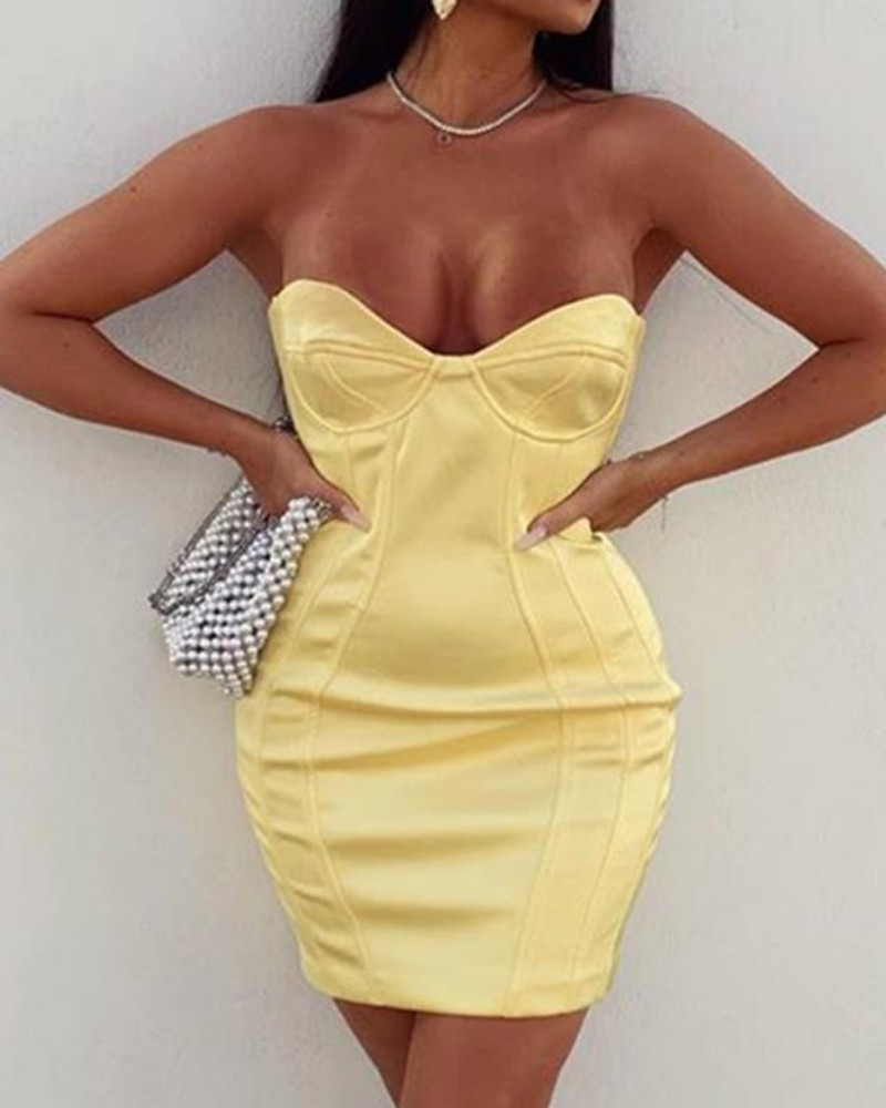 

Sweetheart Neck Bodycon Mini Dress, Yellow