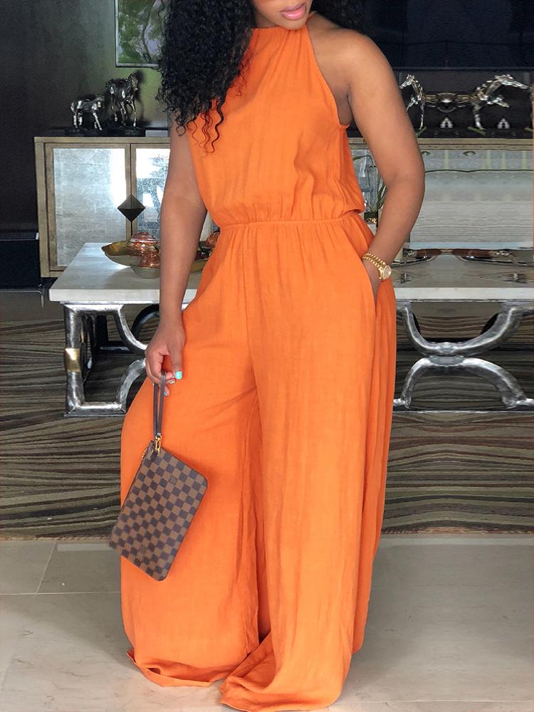 

Halter Drawstring Wasit Wide Leg Jumpsuit