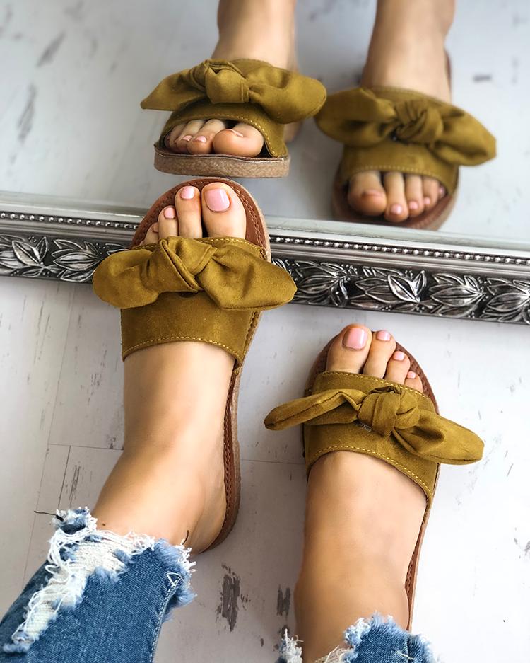 

Fashion Bowknot Decorated Flat Sandals, Yellow