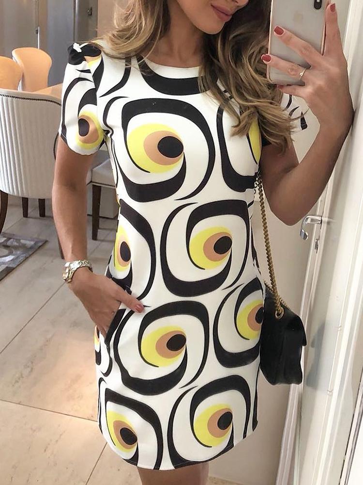 

Round Neck Abstract Print Casual Dress