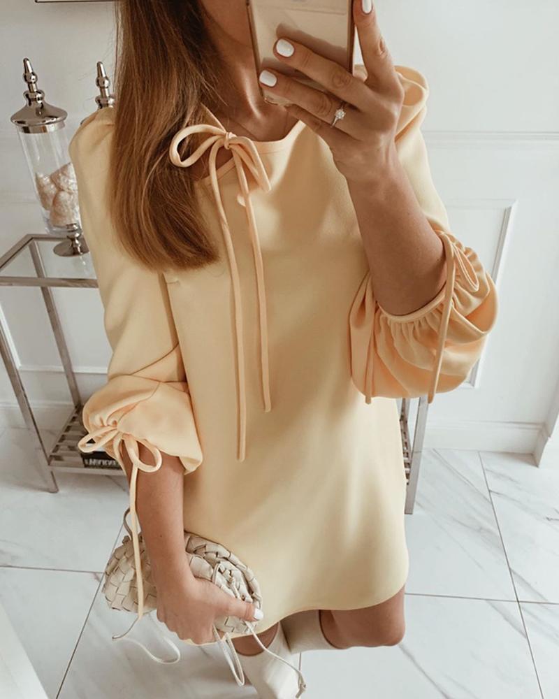 

Solid Tie-Up Detail Mini Dress, Orange