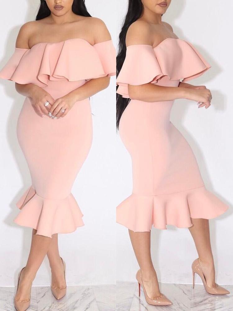 

Elegant Women Frilled Off Shoulder Bodycon Dress