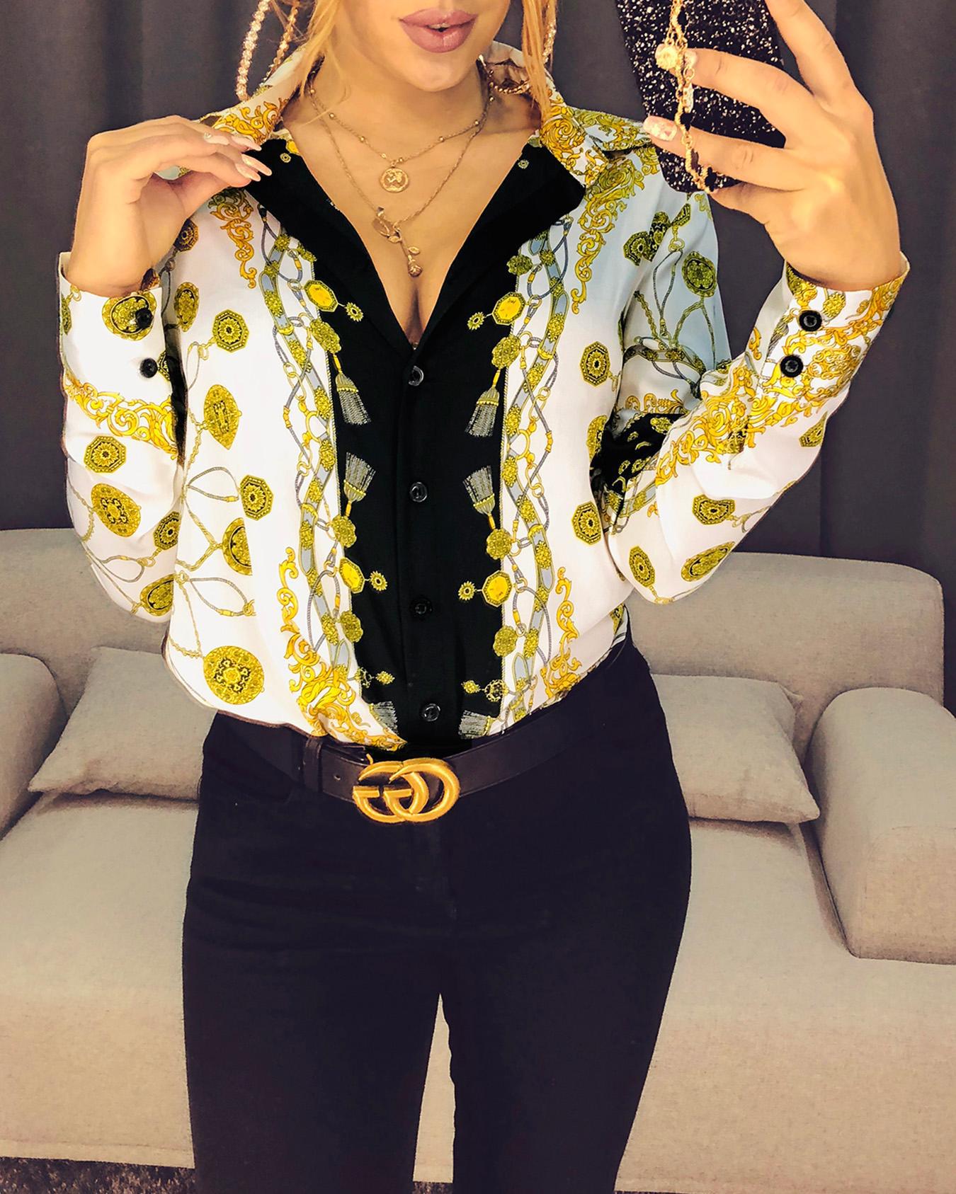 

Chain Print Button Up Shirt, White